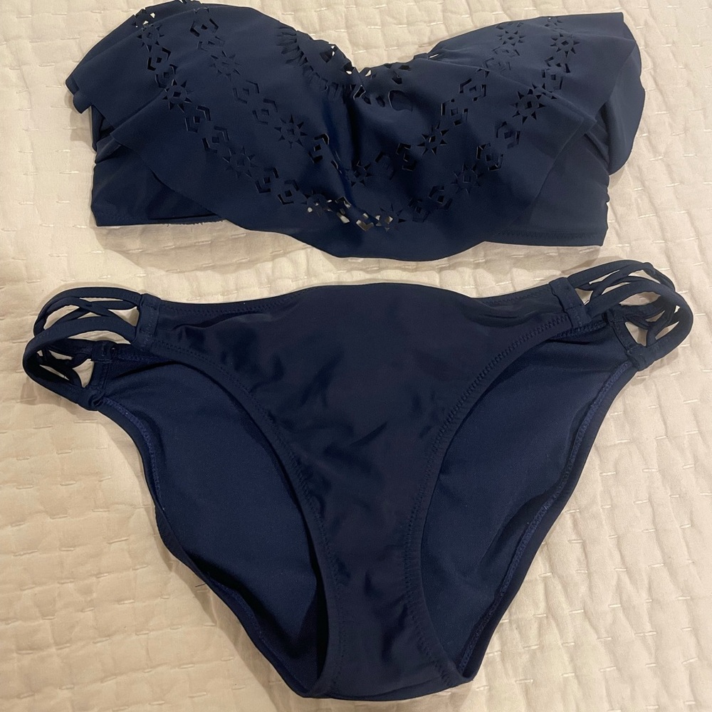 Jessica Simpson navy bandeau bikini